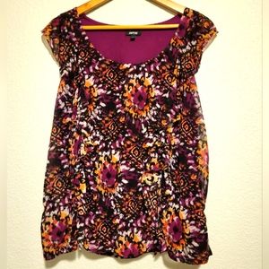 APARTMENT 9 Floral Capped Sleeve Blouse.  Burgundy.  Size Large